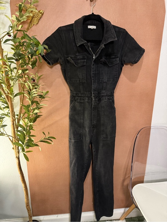 Good American Pants - Good American Black Short-Sleeve Denim Jumpsuit
